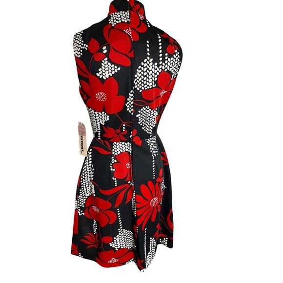 Vintage 60s Sears Crestknit Mod Dress XS S Tag Jr 9 Black‎ Red Floral Scarf Mod - Picture 4 of 13